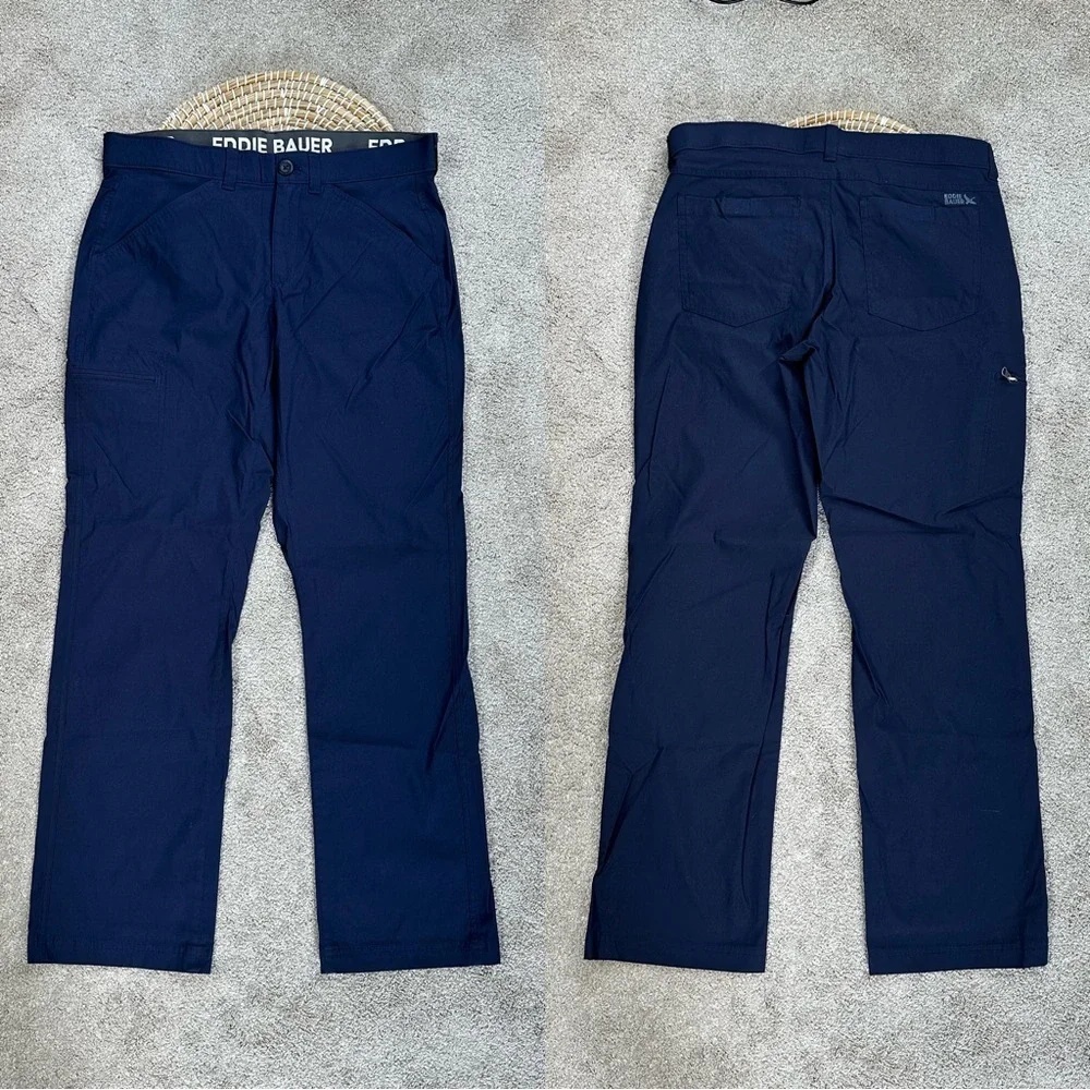 Eddie Bauer Men’s Rainier Pants Elastic Waistband Slim-Fit Hiking in Navy 34X32